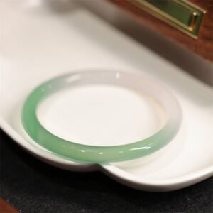 Steady Presence, Worn Daily. White And Green Chalcedony Agate Positive Cuff Bracelet Bangle by AetherFate