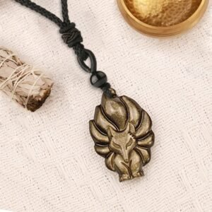 For When You Need Quiet Warmth | Fluorite Gold Sheen Obsidian Fox Pendant Necklace