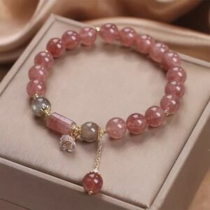 Strawberry Quartz Zircon Flower Positive Charm Bracelet | Your Quiet Daily Anchor for Gentle Clarity | AetherFate