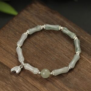 Sterling Silver Tianshan Jade Bamboo Charm Bracelet | Your Quiet Daily Anchor for Gentle Focus | AetherFate