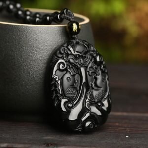 Inner Stillness, Worn Daily. Black Obsidian Koi Fish Bead Rope Fulfilment Strength Necklace Pendant by AetherFate