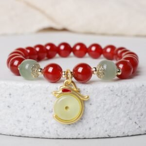 For When You Need Quiet Wisdom | Year of the Dragon Red Agate Jade Peace Buckle Fu Character Success Bracelet