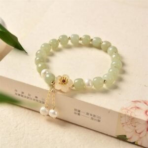 For When You Need Quiet Wisdom | Hetian Jade Flower Pearl Happiness Abundance Bracelet