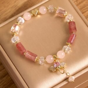 Quiet Calm, Worn Daily. Amethyst Green Aventurine Strawberry Quartz Positive Elephant Charm Bracelet by AetherFate