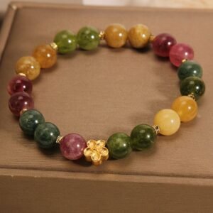 For When You Need Quiet Warmth | Colorful Tourmaline Golden Flower Positive Bracelet