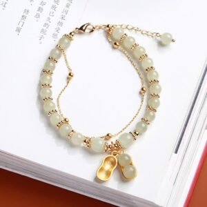 Sterling Silver Hetian Jade Good Things Happen Peanut Charm Bracelet | Your Quiet Daily Anchor for Gentle Focus | AetherFate