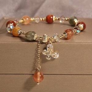 Gentle Clarity, Worn Daily. Fu Lu Shou Rainbow Crystal Rutilated Quartz Butterfly Charm Bracelet by AetherFate