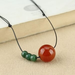 Red Agate Green Aventurine Green Bodhi Seed Bead Calm Leather Rope Necklace Pendant | Your Quiet Daily Anchor for Steady Presence | AetherFate