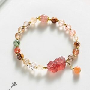 Rutilated Quartz Strawberry Quartz PiXiu Bracelet | Your Quiet Daily Anchor for Gentle Clarity | AetherFate
