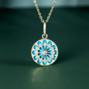 Gentle Focus, Worn Daily. Sterling Silver Round Turquoise Zircon Strength Necklace Pendant by AetherFate