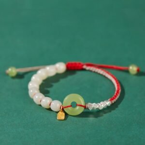 For When You Need Gentle Focus | Sterling Silver Hetian Jade Peace Buckle Beaded Happiness Charm Bracelet | AetherFate