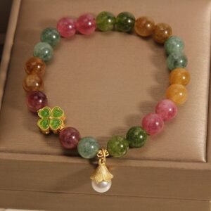 For When You Need Quiet Presence | Colorful Tourmaline Four Leaf Clover Flower Wisdom Bracelet
