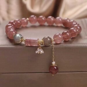 Strawberry Quartz Zircon Flower Positive Charm Bracelet | Your Quiet Daily Anchor for Gentle Clarity | AetherFate