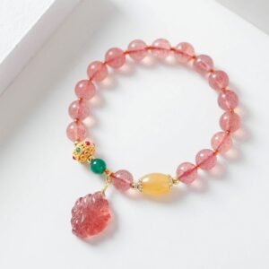 For When You Need Gentle Clarity | Strawberry Quartz Nine Tailed Fox Bracelet