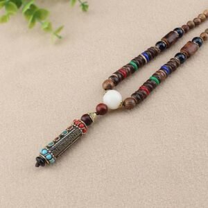 For When You Need Quiet Presence | Tibetan Om Mani Padme Hum Dzi Bead Wenge Wood Necklace Pendant