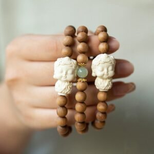Quiet Wisdom, Worn Daily. Sandalwood Hetian Jade Ivory Fruit Green Tara Bracelet by AetherFate