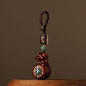 Small Leaf Red Sandalwood Green Sandalwood Money Bag Om Mani Padme Hum Rotatable Hanging Decoration | Your Quiet Daily Anchor for Quiet Presence | AetherFate