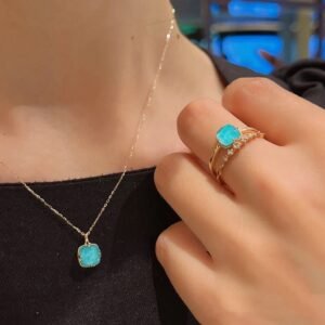 For When You Need Gentle Focus | Sterling Silver Plated Gold Turquoise Ring Earrings Necklace Pendant Set
