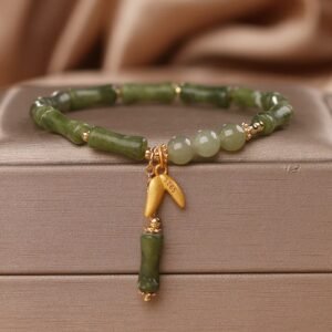 Green Bamboo Jade Leaf Pattern Bracelet | Your Quiet Daily Anchor for Quiet Wisdom | AetherFate