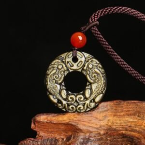 Gold Sheen Obsidian Peace Buckle Pixiu Copper Coin Necklace Pendant | Your Quiet Daily Anchor for Quiet Warmth | AetherFate