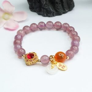 Steady Presence, Worn Daily. Purple Chalcedony Candy Agate Peace Buckle Harmony Fortune Charm Bracelet by AetherFate