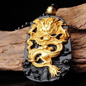 18k Gold-plated Dragon Obsidian Pendant Necklace | Your Quiet Daily Anchor for Quiet Warmth | AetherFate