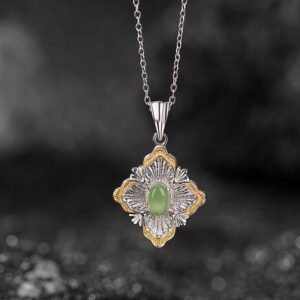 Sterling Silver Plated Gold Hetian Cyan Jade Rhombus Design Necklace Pendant | Your Quiet Daily Anchor for Gentle Focus | AetherFate