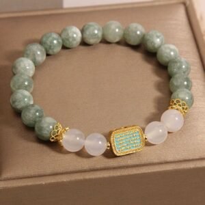 For When You Need Quiet Wisdom | Green Jade White Agate Five Scriptures Abundance Bracelet