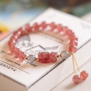 For When You Need Gentle Clarity | Strawberry Quartz Moonstone PiXiu Love Bracelet