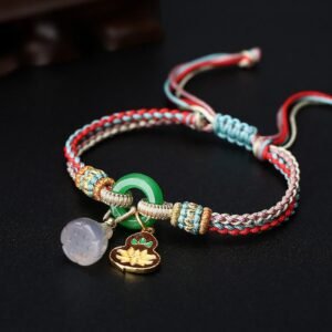For When You Need Quiet Wisdom | Colorful Rope Chalcedony Lotus Jade Peace Buckle Harmony Gourd Charm Bracelet