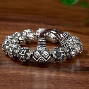 Quiet Presence, Worn Daily. Tibetan Om Mani Padme Hum Carved Alloy Beads Amulet Bracelet (Extra 35% Off | USE CODE: FS35) by AetherFate