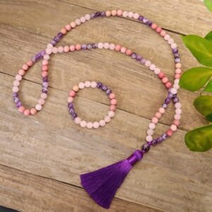 Quiet Calm, Worn Daily. 108 Mala Beads Amethyst Rose Quartz Spiritual Tassel Bracelet by AetherFate