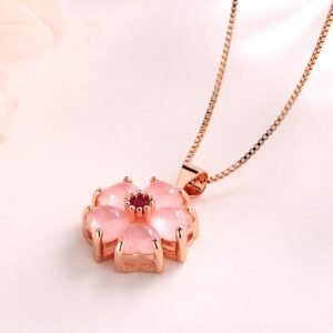 Quiet Presence, Worn Daily. Pink Crystal Love Heart Flower Soothing Necklace Pendant by AetherFate