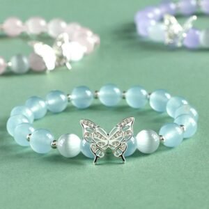 Blue Chalcedony Pink Crystal Purple Chalcedony Butterfly Bracelet | Your Quiet Daily Anchor for Quiet Presence | AetherFate