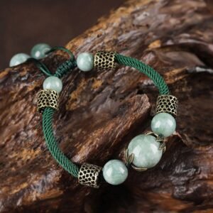 Quiet Wisdom, Worn Daily. Handmade Green Rope Jade Bead Prosperity Bracelet by AetherFate