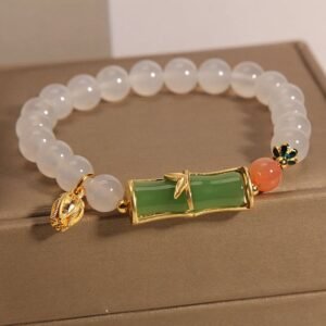 For When You Need Quiet Wisdom | White Agate Jadeite Bamboo Beads Positivity Bracelet