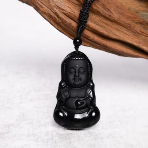 For When You Need Inner Stillness | Black Obsidian Crystal Buddha Strength Amulet Charm Pendant Necklace