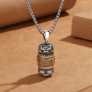 Quiet Presence, Worn Daily. Tibet Om Mani Padme Hum Carved Wisdom Purity Chain Leather Rope Necklace Pendant by AetherFate