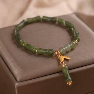 Green Bamboo Jade Leaf Pattern Bracelet | Your Quiet Daily Anchor for Quiet Wisdom | AetherFate