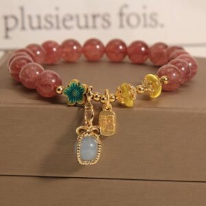Gentle Clarity, Worn Daily. Strawberry Quartz Crystal Aquamarine Fortune Brand Love Bracelet by AetherFate