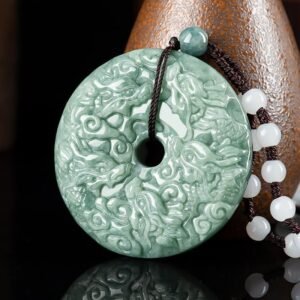 Quiet Wisdom, Worn Daily. Year of the Dragon Jade Nine Dragons Peace Buckle Necklace Pendant by AetherFate