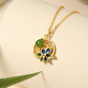 For When You Need Gentle Focus | Sterling Silver Hetian Cyan Jade Flower Necklace Pendant Ring Earrings Set