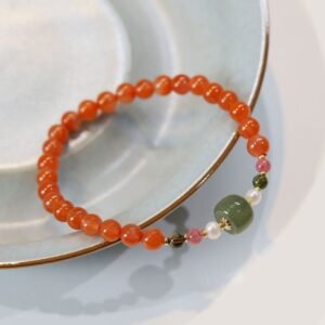 For When You Need Quiet Wisdom | Red Agate Hetian Jade Bead Confidence Calm Bracelet