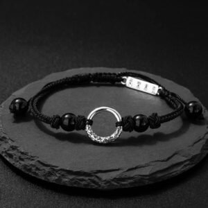 Gentle Focus, Worn Daily. Sterling Silver Black Onyx Peace Buckle Bracelet by AetherFate