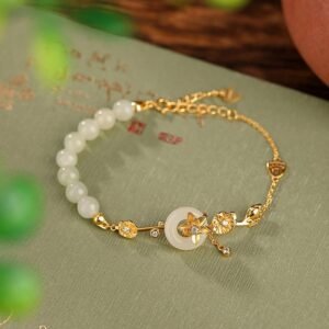 Sterling Silver Hetian Jade Peace Buckle Lotus Chain Bracelet | Your Quiet Daily Anchor for Gentle Focus | AetherFate