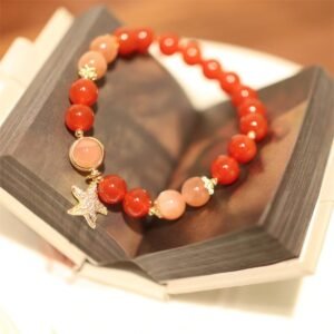 Steady Presence, Worn Daily. Sun Stone Peach Moonstone Red Agate Crystal Star Bracelet by AetherFate