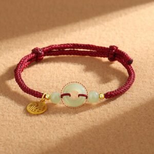 Gentle Focus, Worn Daily. Sterling Silver Hetian Jade Peace Buckle Fu Character Charm Abundance Bracelet by AetherFate