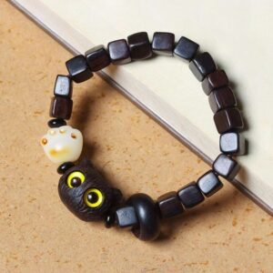 For When You Need Quiet Presence | Ebony Wood Cute Cat Bodhi Seed Paw Claw Square Beads Calm Bracelet