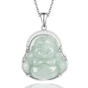 For When You Need Gentle Focus | Sterling Silver Laughing Buddha Jade Calm Necklace Chain Pendant