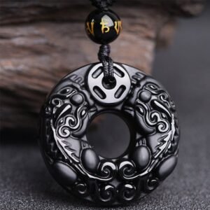 Pixiu Obsidian Pendant Necklace by AetherFate